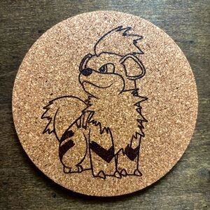 Pokemon Growlithe Laser Engraved Cork Coaster
